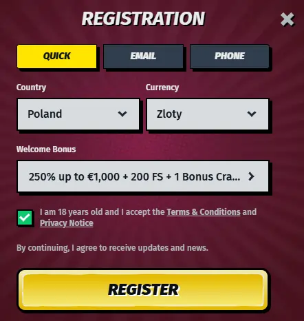 Allyspin Casino - Panel logowania